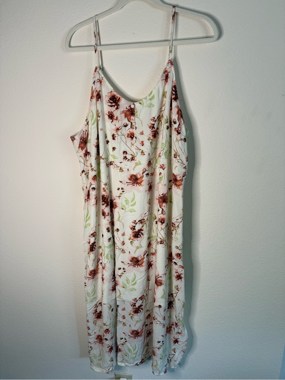bp Cream Floral Midi Dress with Pink & Green Print